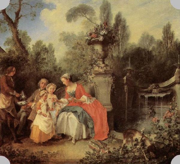 LANCRET, Nicolas Lady and Gentleman with two Girls and a Servant Norge oil painting art